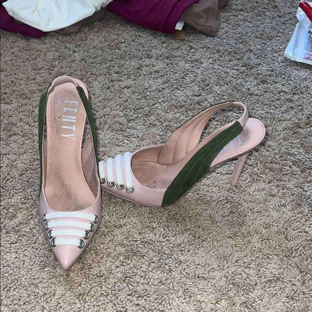 Fenty Puma by Rihanna Pink and Green Slingback laced Heels - Picture 2 of 8